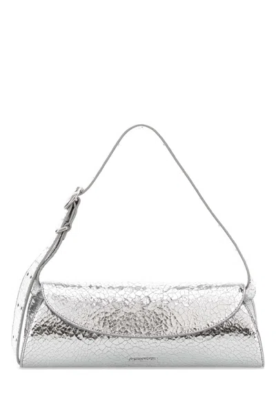 Jil Sander Silver Leather Cannolo Crossbody Bag In Gray