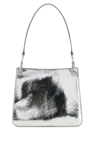 Jil Sander Otto Small Metallic-leather Shoulder Bag In Gray