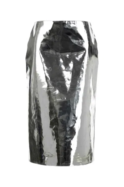 Jil Sander Silver Leather Skirt In Gray