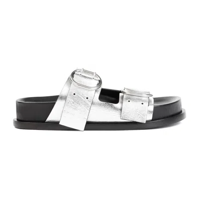 Jil Sander Double-buckle Leather Sandals In Silver Moon