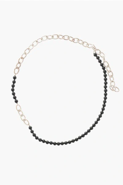 Jil Sander Silver Solidity Chain Necklace With Beads In Black
