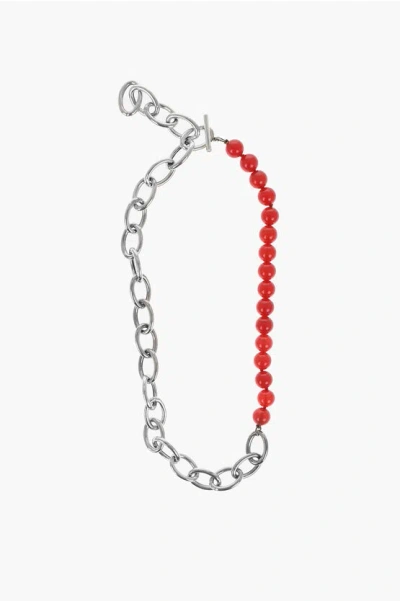 Jil Sander Silver Solidity Chain Necklace With Beads In Metallic