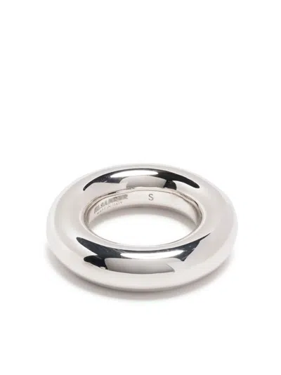 Jil Sander Silver Tone Engraved Logo Ring In White