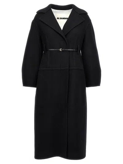 Jil Sander Virgin Wool Belted Coat In Black