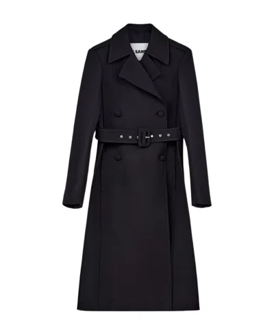 Jil Sander Single-breasted Belted Long Coat In Black