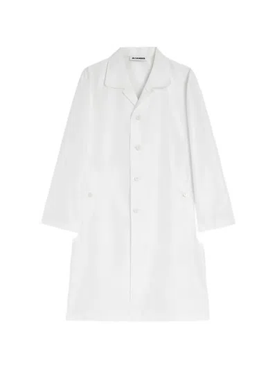Jil Sander Single-breasted Button Technical Coat In White