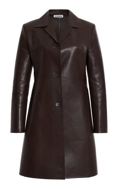 Jil Sander Single-breasted Leather Coat In Brown
