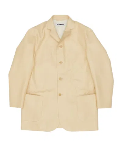 Jil Sander Single Breasted Leather Jacket In Blue