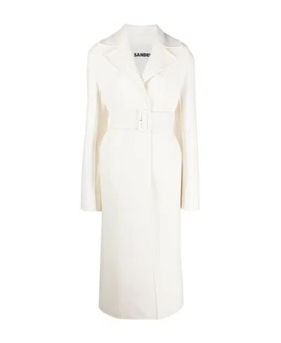 Jil Sander Single-breasted Mid-length Coat In White