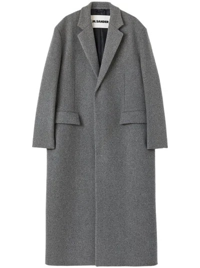 Jil Sander Mens Single-breasted Two-flap-pockets Relaxed-fit Wool Coat Pebble In Grey