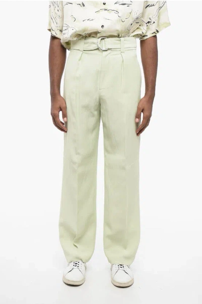 Jil Sander Single-pleated Fluid Flax Blend Pants In Green