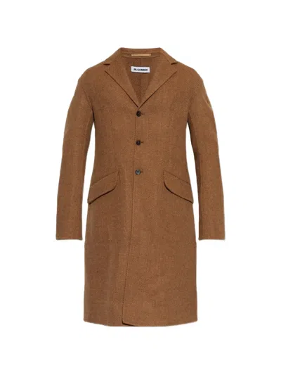 Jil Sander Single-breasted Wool Coat In Brown