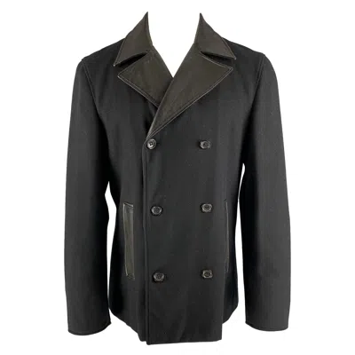 Pre-owned Jil Sander Size 40 Black Solid Wool Blend Peacoat Coat