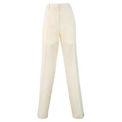 Pre-owned Jil Sander Size 8 Cream Wool Flat Front Dress Pants In White