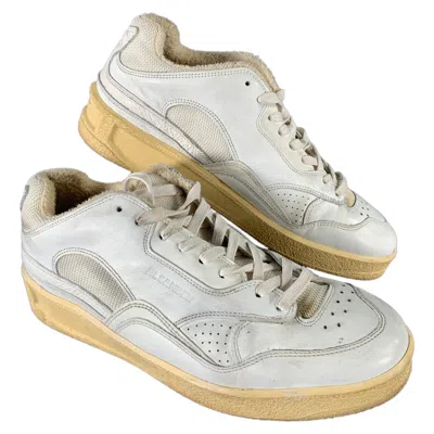 Pre-owned Jil Sander Size 8 White Leather Lace Up Sneakers