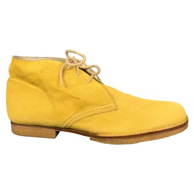 Pre-owned Jil Sander Size 9 Yellow Suede Ankle Lace Up Shoes