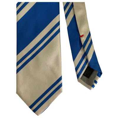 Pre-owned Jil Sander Size Blue & Beige Silver Stripe Silk Tie