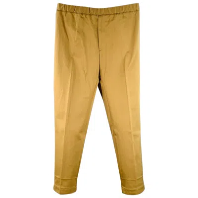 Pre-owned Jil Sander Size L Tan Cotton Twill Tapered Drawstring Casual Pants In Brown