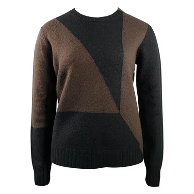 Pre-owned Jil Sander Size Xl Brown Black Wool Color Block Crew Neck Sweater