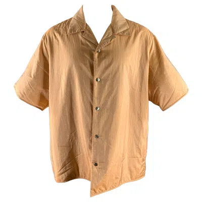 Pre-owned Jil Sander Size Xl Pink Peach Polyamide Silk Camp Short Sleeve Shirt