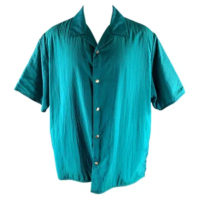 Pre-owned Jil Sander Size Xl Teal Polyamide Silk Camp Short Sleeve Shirt In Green