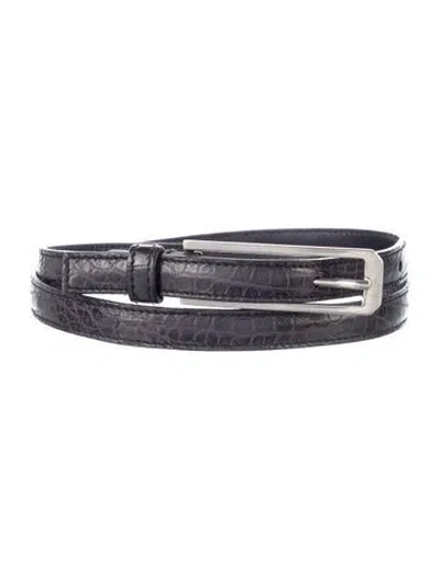 Pre-owned Jil Sander Skinny Embossed Leather Belt Kit In Black