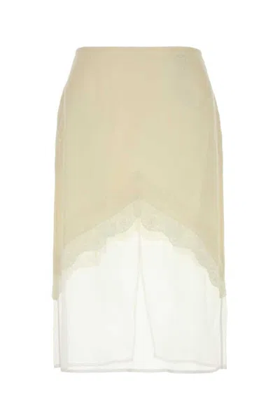 Jil Sander Asymmetric Lace Midi Skirt In Neutral