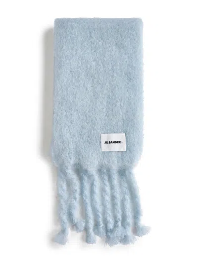 JIL SANDER SKY MOHAIR AND WOOL BLEND SCARF