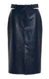 Jil Sander Slashed Waist Leather Midi Skirt In Blue
