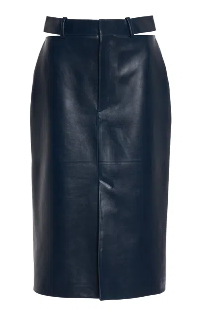 Jil Sander Slashed Waist Leather Midi Skirt In Blue