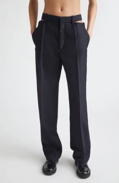 Jil Sander Slashed Waist Wool & Mohair Straight Leg Pants In Black