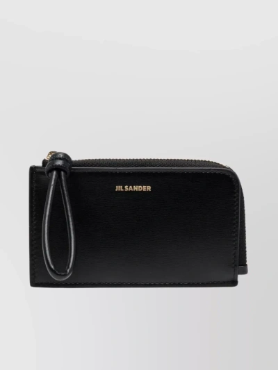 Jil Sander Sleek Leather Cardholder With Nappa Leather Strap In Black