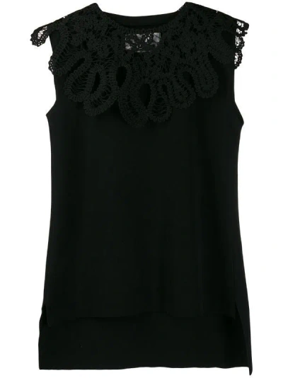Jil Sander Sleeveless Black Blouse With Distinctive Lace Collar