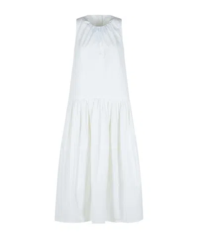 Jil Sander Cotton Dress With Gathered Waist And Round Neckline In White