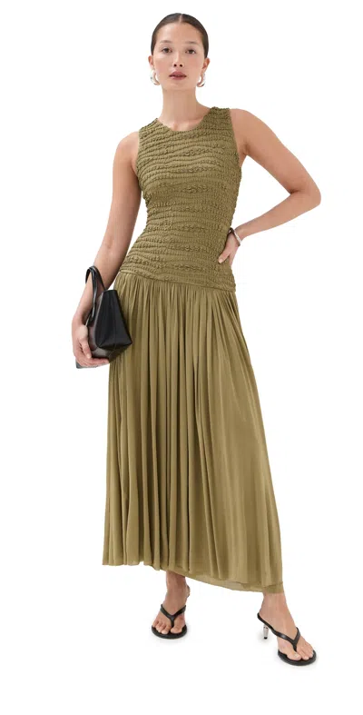 Jil Sander Sleeveless Dress With Embroidered Bodice Honey Blonde In Brown
