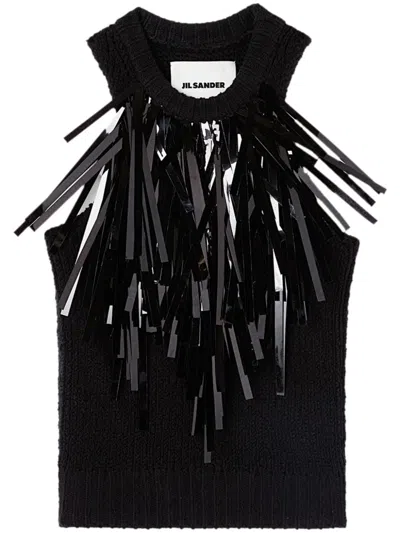 Jil Sander Fringe-trim Knitted Top In Black