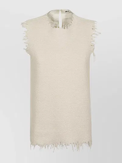 Jil Sander Sleeveless Knit Top With Frayed Edges And Keyhole Back In White
