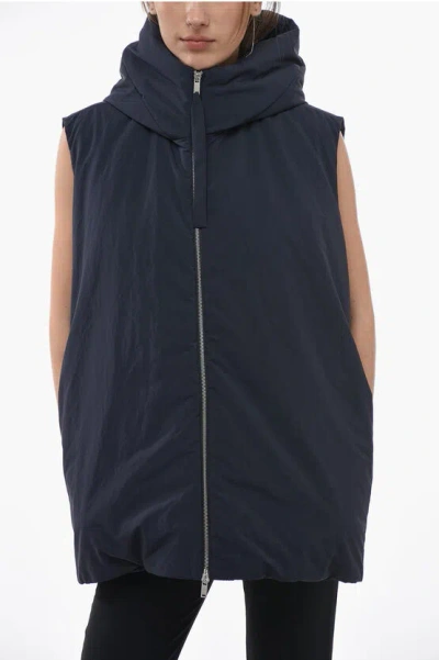 Jil Sander Sleeveless Oversized Down Jacket With Hood In Blue