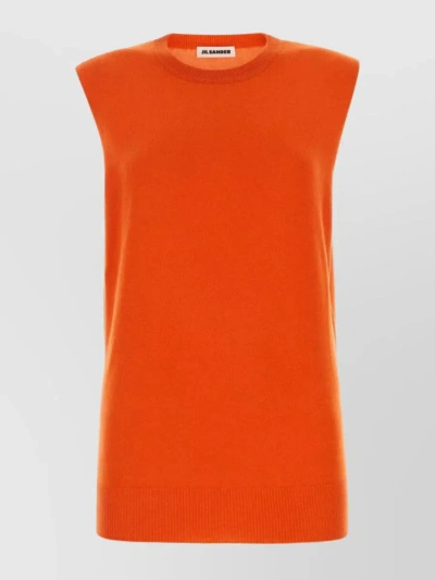 Jil Sander Sleeveless Ribbed Cashmere Knit In Orange
