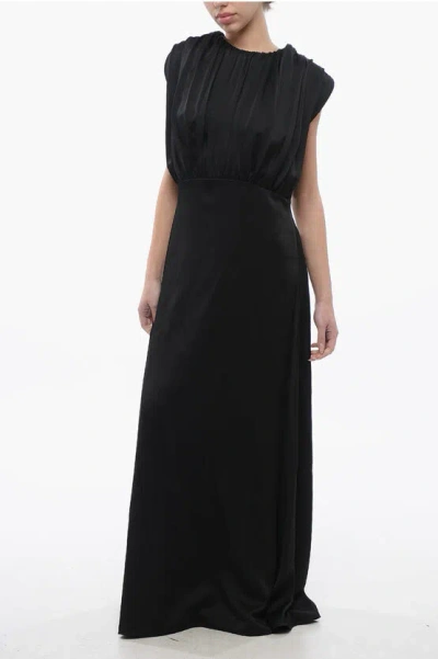 Jil Sander Sleeveless Satin Dress With Back Neckline In Black