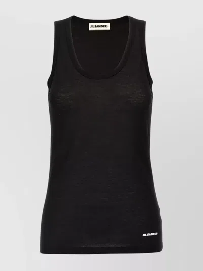 Jil Sander Sleeveless Scoop Neck Lightweight Fabric Top In Black