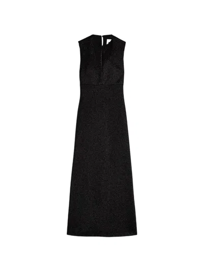 Jil Sander Metallic Velvet Slash Cutout Sleeveless Maxi Dress In Black