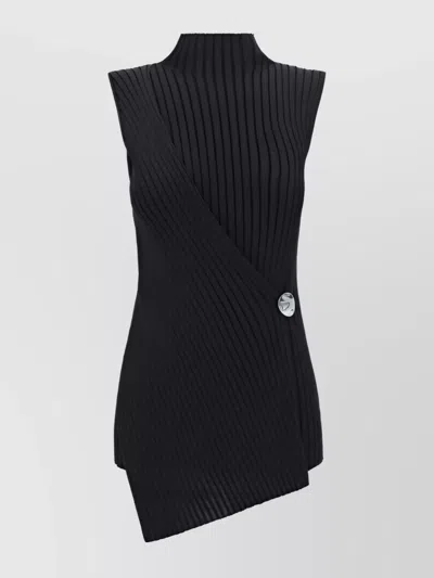 Jil Sander Sleeveless Top With Asymmetrical Hemline And Button Detail In Black