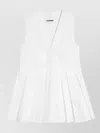 Jil Sander Sleeveless V Neck Top Flared Hem Pleated In White