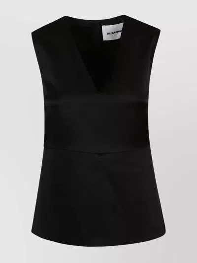 Jil Sander Sleeveless V-neckline Top For Women In Black