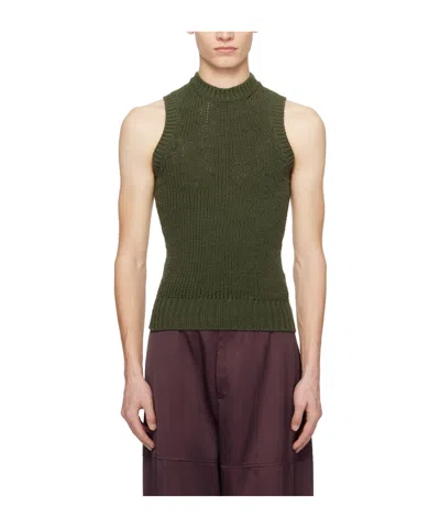 Jil Sander Sleeveless Vest With Round Neck In Green