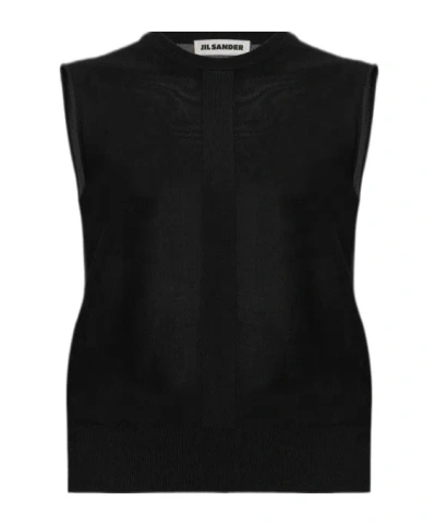 Jil Sander Sleevless Round-neck Knitted Vest In Black