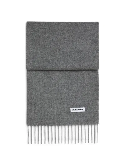 Jil Sander Slim Cashmere Blend Scarf In Gray