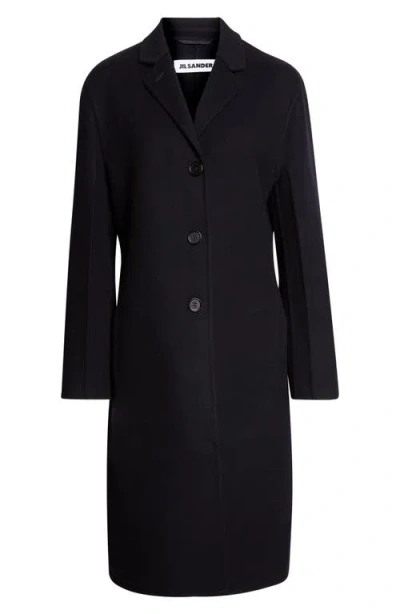 Jil Sander Slim Fit Double Face Cashmere & Virgin Wool Coat In Blue