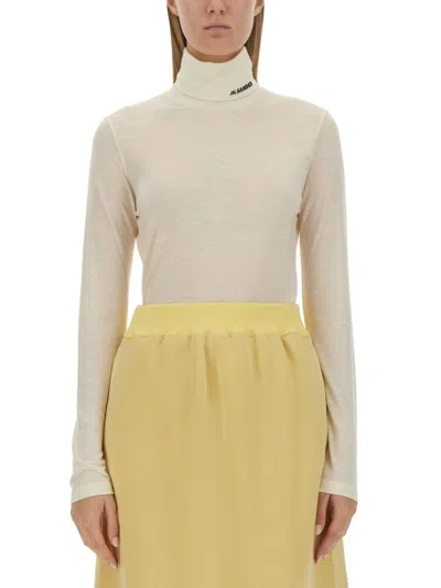 Jil Sander Slim-fit Turtleneck Shirt With Subtle Sheen In Beige